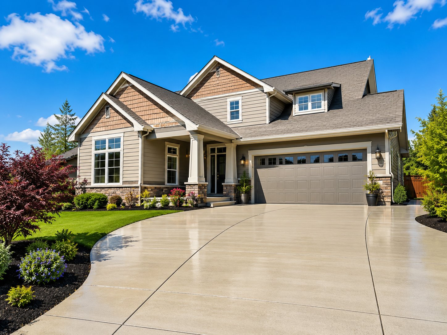 Freshly pressure-washed two-story home with clean siding and driveway